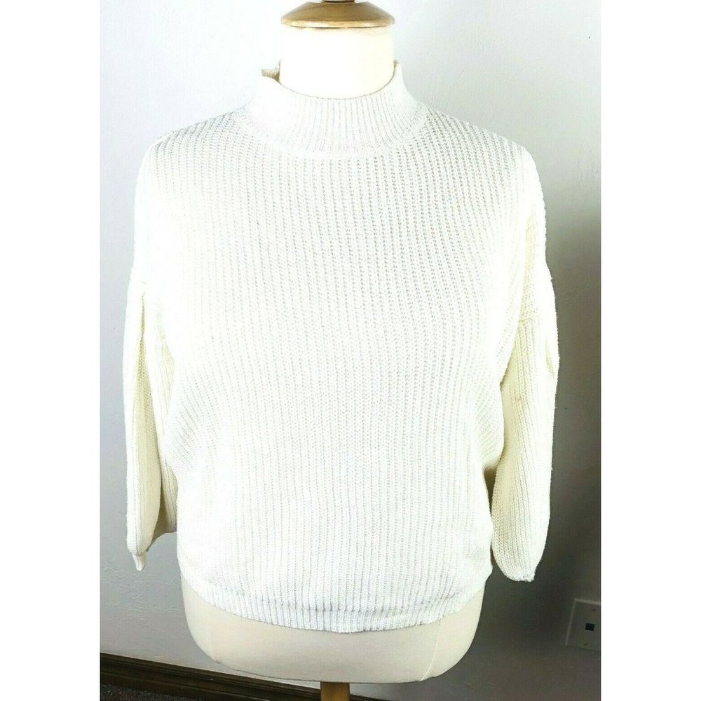 Vestidos Women's Sweater Turtleneck, Ivory Puff Long Sleeves Size Large NWOT